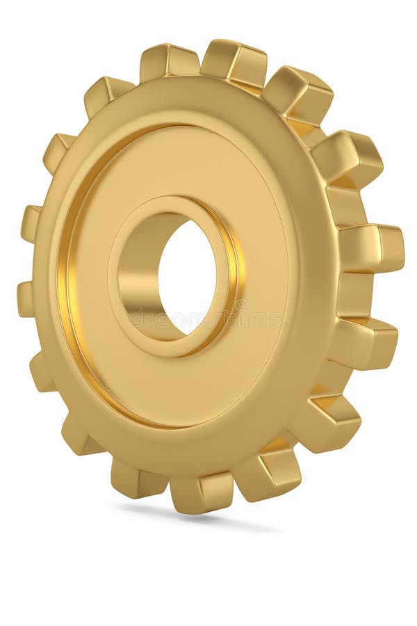Big gold gear on white background. 3D illustration. Big gold gear on white background. 3D illustration.